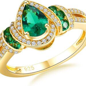 Pear Birthstone Rings for Women 925 Sterling Silver Created Gemstome Pear Shaped